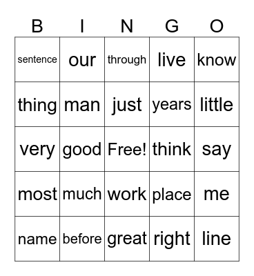 Most Common Words 8-9 Bingo Card