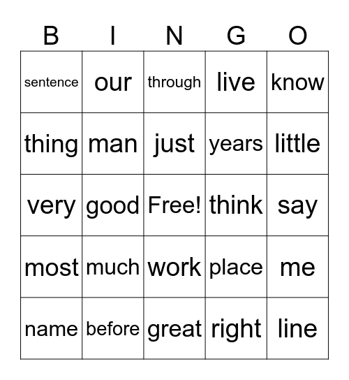 Most Common Words 8-9 Bingo Card