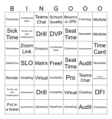 Fusion Staff Meeting Bingo Card