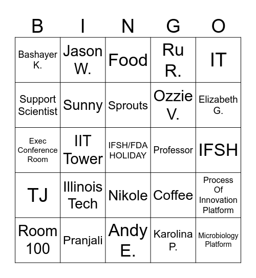 IFSH/FDA BINGO Card