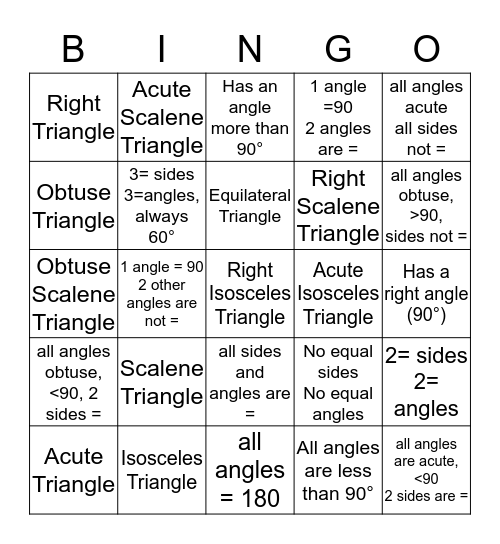 Triangles Bingo Card