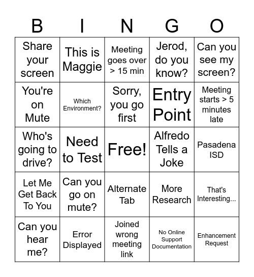 Untitled Bingo Card