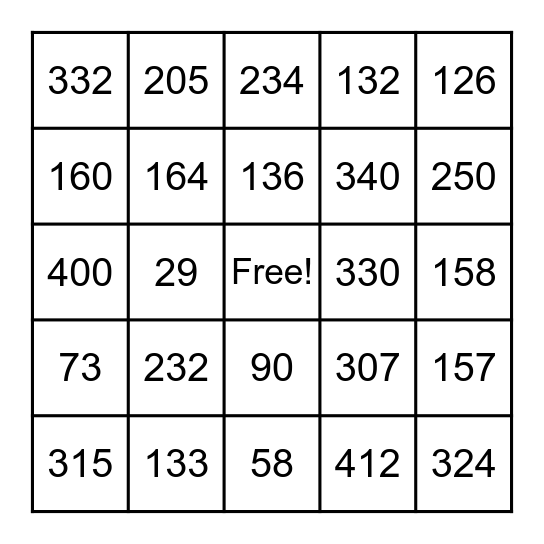 Place Value Bingo Card