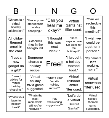 Virtual Holiday Party Bingo Card