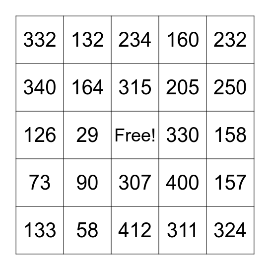 Place Value Bingo Card