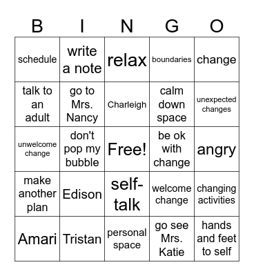 Change in Schedule Bingo Card