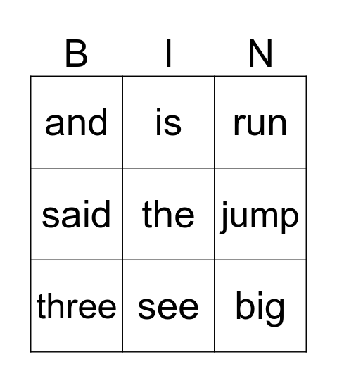 Sight Words - 1 Bingo Card