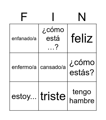Spanish Bingo Card