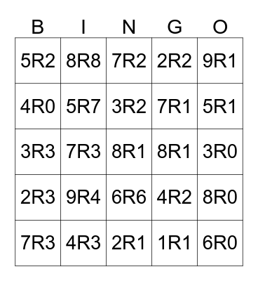Long Division Bingo Card