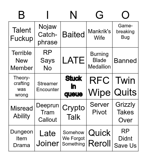 SOD Bingo Card