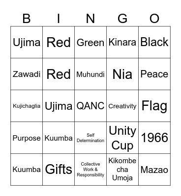 Kwanzaa Bingo Card