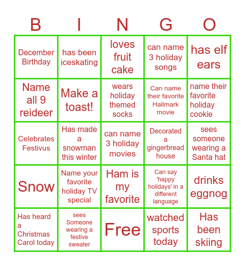 Holiday Bingo Card