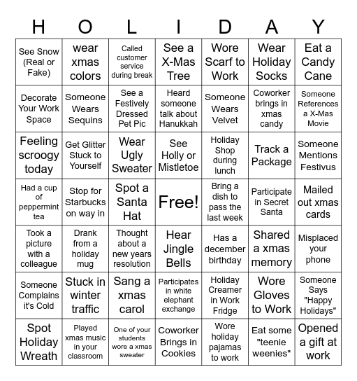 Office Bingo - Month of December! Bingo Card