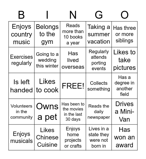 Get to Know Your Co-Workers Bingo Card