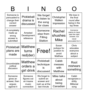 Trivia Night Bingo Card