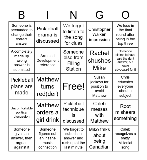 Trivia Night Bingo Card