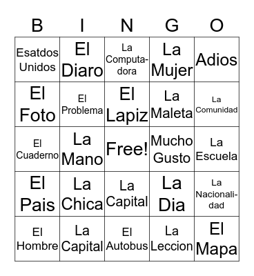 VOCAB 1 Bingo Card