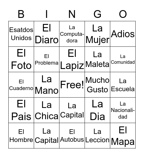 VOCAB 1 Bingo Card