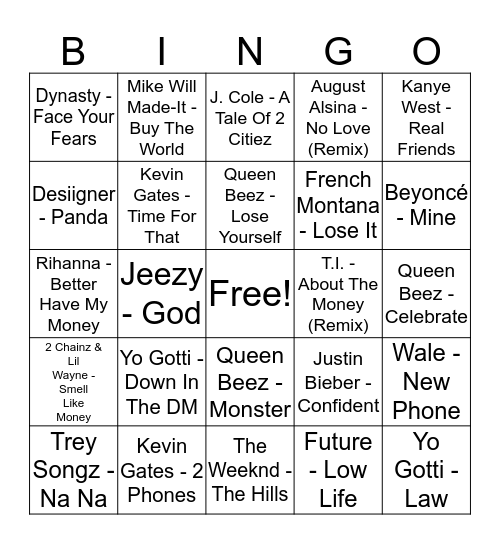 Hip-Hop Bingo Card
