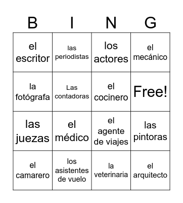 Las profesiones Bingo Card