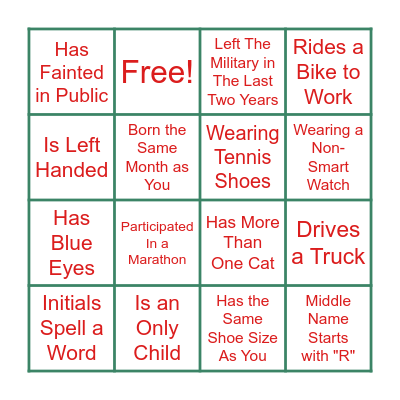 Christmas Acquaintance Bingo Card