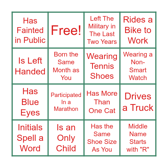 Christmas Acquaintance Bingo Card