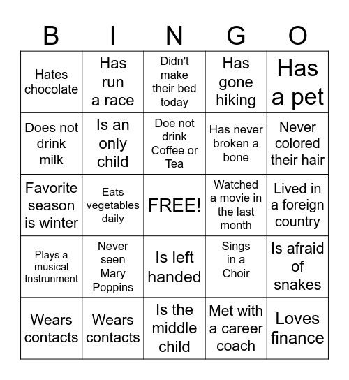 Get to Know You Bingo Card