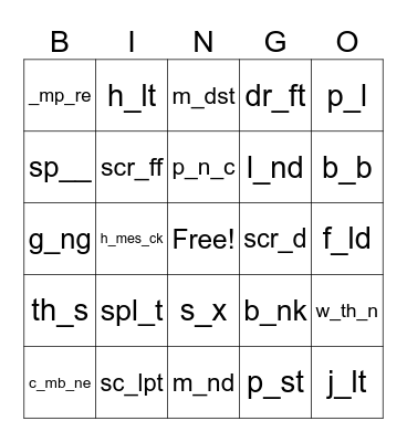 WRS Identify vowel sounds Bingo Card
