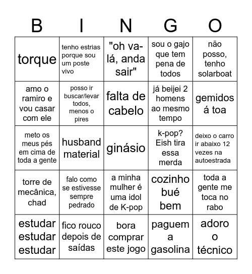 Pedro Bingo Card