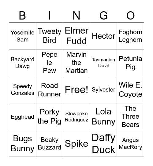 Looney Tunes Bingo Card