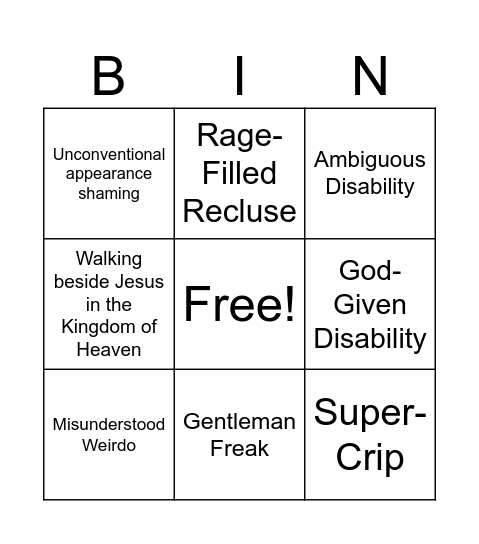 Ableist Tropes Bingo Card