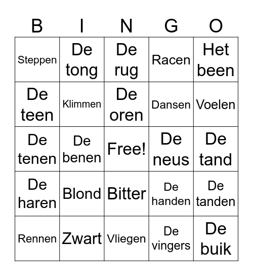 Het lichaam Bingo Card