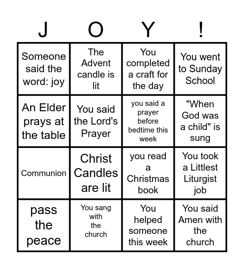 Advent #1: Body have hope! Bingo Card