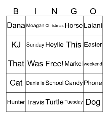 FUN TIME Bingo Card