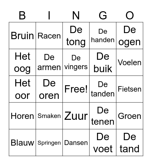 Het lichaam 2 Bingo Card