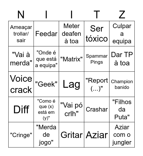 Bingo do Niitz Bingo Card