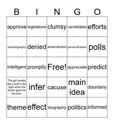 Vocabulary 22 Bingo Card