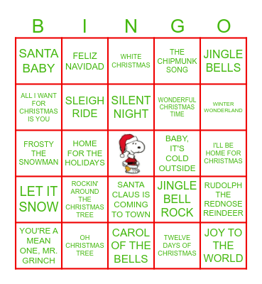 Christmas Carol Bingo! Bingo Card