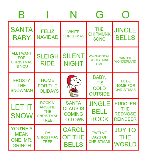 Christmas Carol Bingo! Bingo Card