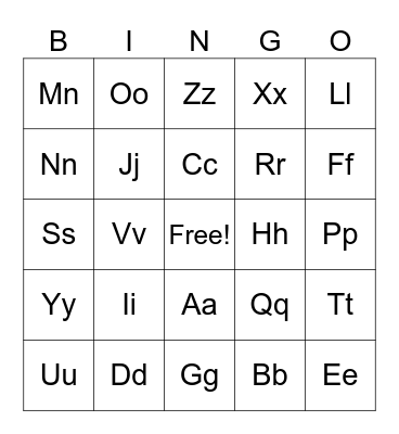 Alphabet Bingo Card