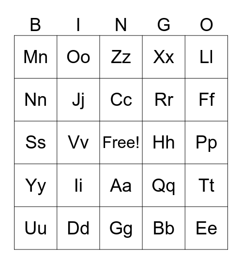Alphabet Bingo Card
