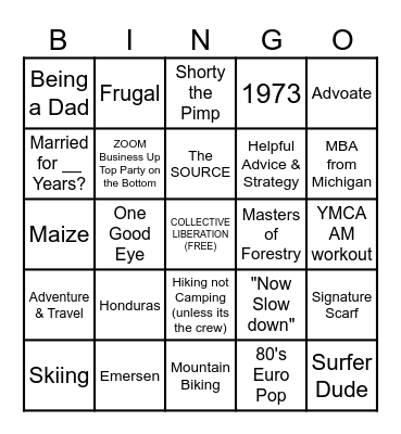 Andrew's 50th BINGO Card
