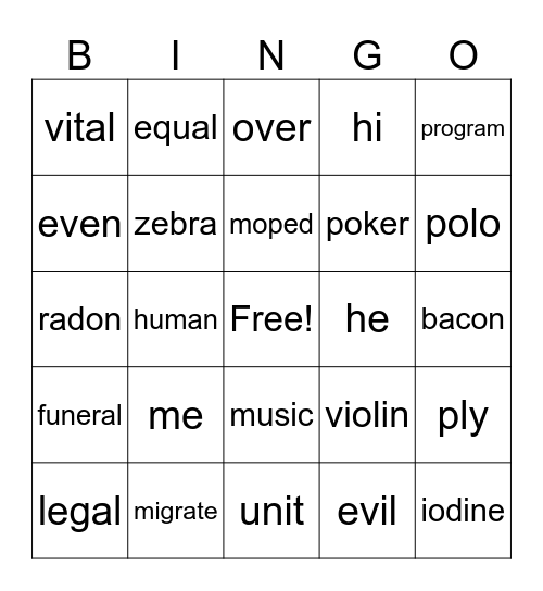 open syllable vowel Bingo Card