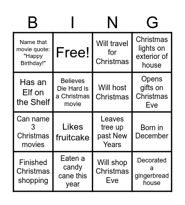 Christmas Mingle BINGO Card