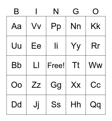 Alphabet Bingo Card