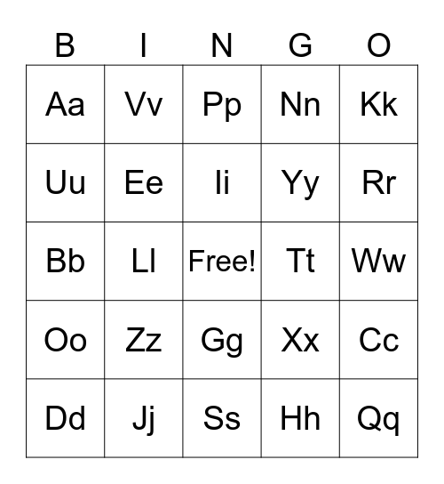 Alphabet Bingo Card