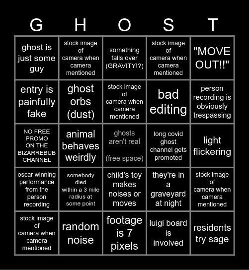 WUHHHH SCAWY GHOST SIGHTINGS Bingo Card