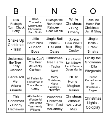 Christmas Music Bingo Card