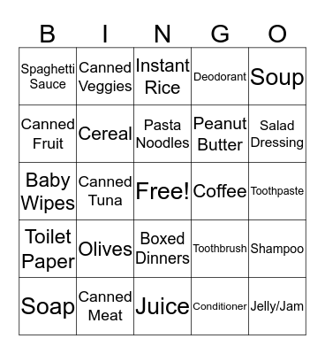 Food Bank Bingo Card