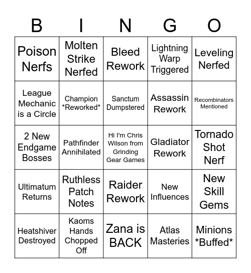 3.23 Affliction BINGO Card